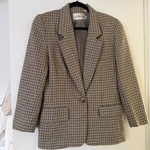 80s Vintage Houndstooth Wool Blazer
